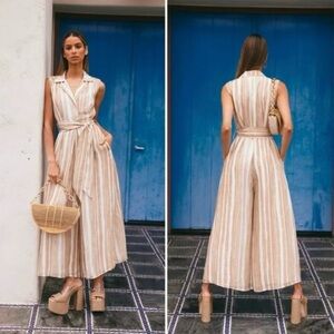 CULT GAIA Sybil Striped Jumpsuit Natural Multi Stripe Size L